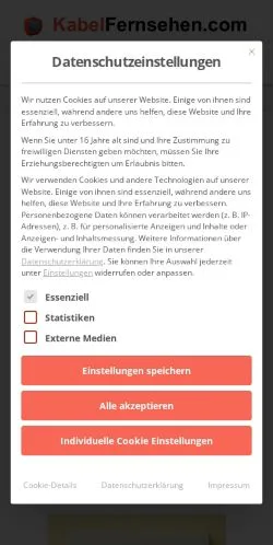 Anteprima del sito Kabelfernsehen, media di Germania per articoli sponsorizzati