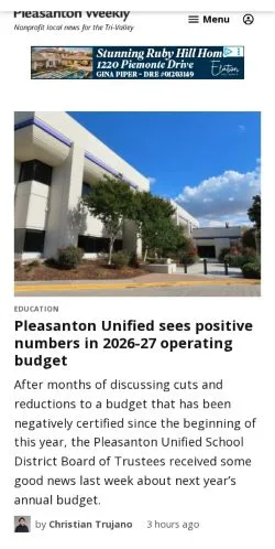 スポンサード記事向けのアメリカ合衆国メディア、Pleasanton Weeklyのサイトプレビュー