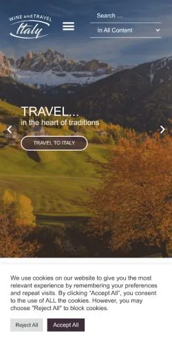 Podgląd witryny Wine and Travel Italy, medium z kraju Stany Zjednoczone do artykułów sponsorowanych