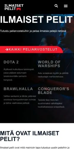 Anteprima del sito Ilmaiset Pelit, media di Finlandia per articoli sponsorizzati