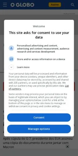 Anteprima del sito O Globo, media di Brasile per articoli sponsorizzati