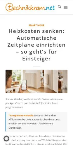 Preview of the Technikkram website, a media outlet in Germany for sponsored articles