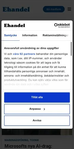 Voorbeeld van de site Ehandel, medium uit Zweden voor gesponsorde artikelen