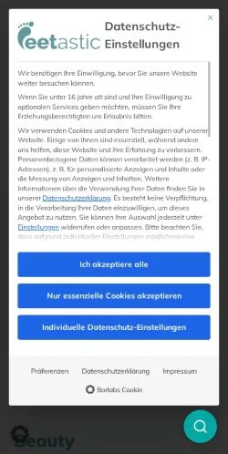Vista previa del sitio Feetastic, medio de Alemania para artículos patrocinados