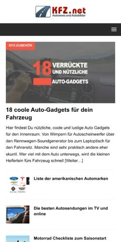 Vista previa del sitio Kfz Autoportal, medio de Alemania para artículos patrocinados