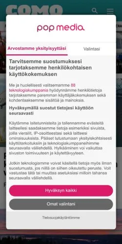 Sponsorlu makaleler için Finlandiya medyası Como sitesinin önizlemesi