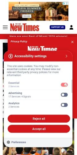 Anteprima del sito Miami New Times, media di Stati Uniti per articoli sponsorizzati