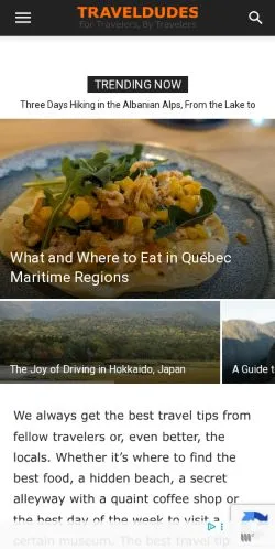 Podgląd witryny Travel Dudes, medium z kraju Stany Zjednoczone do artykułów sponsorowanych