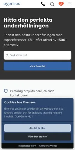 Aperçu du site Evenses, média de Suède pour articles sponsorisés