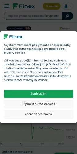 Anteprima del sito Finex, media di Cechia per articoli sponsorizzati
