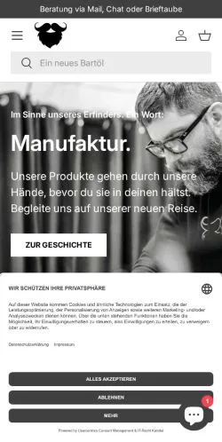 Forhåndsvisning av nettstedet Blackbeards Bartpflege & Rasur, medium fra Tyskland for sponsede artikler