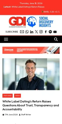 Sponsorlu makaleler için Birleşik Krallık medyası Global Dating Insights sitesinin önizlemesi