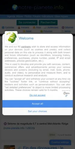 Anteprima del sito Notre Planète, media di Francia per articoli sponsorizzati