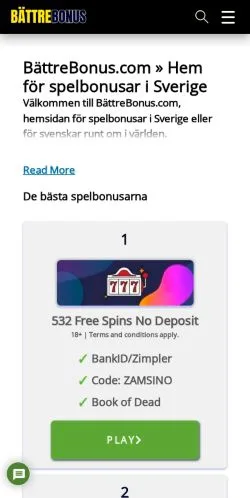 Podgląd witryny BättreBonus, medium z kraju Szwecja do artykułów sponsorowanych
