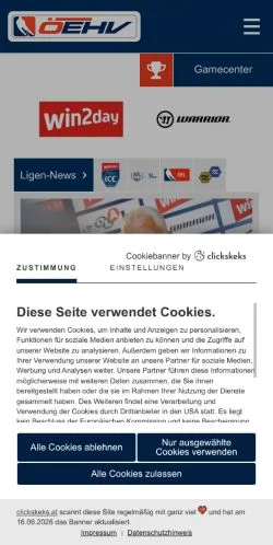 Podgląd witryny Österreichischer Eishockeyverband, medium z kraju Austria do artykułów sponsorowanych