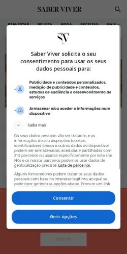 Anteprima del sito Saber Viver, media di Portogallo per articoli sponsorizzati