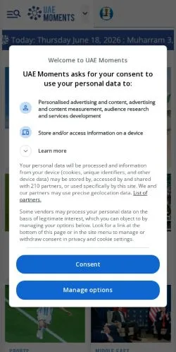 Anteprima del sito UAE Moments, media di Stati Uniti per articoli sponsorizzati