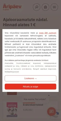 Anteprima del sito Äripäeva E-pood, media di Estonia per articoli sponsorizzati