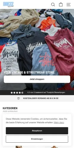 Sponsorlu makaleler için Almanya medyası DREZZ Vintage & Streetwear sitesinin önizlemesi