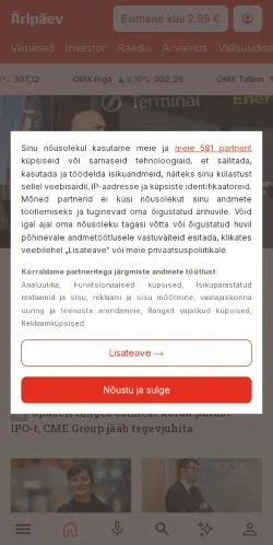 Podgląd witryny Äripäev, medium z kraju Estonia do artykułów sponsorowanych