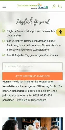 Podgląd witryny Gesundheitswissen, medium z kraju Niemcy do artykułów sponsorowanych