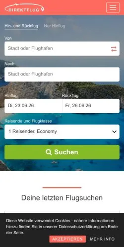 スポンサード記事向けのドイツメディア、Direktflugのサイトプレビュー