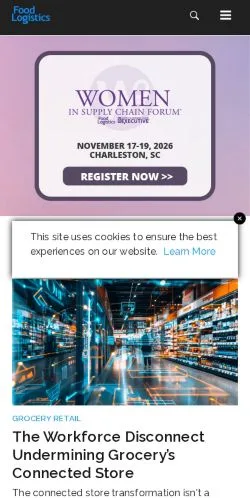 스폰서 기사용 미국 매체 Food Logistics 사이트 미리보기