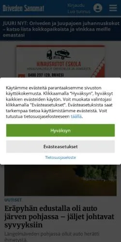 Anteprima del sito Oriveden Sanomat, media di Finlandia per articoli sponsorizzati