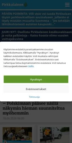 스폰서 기사용 핀란드 매체 Pirkkalainen 사이트 미리보기