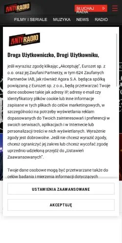 Anteprima del sito Antyradio, media di Polonia per articoli sponsorizzati
