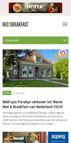 Podgląd witryny Bed & Breakfast Nieuws, medium z kraju Holandia do artykułów sponsorowanych