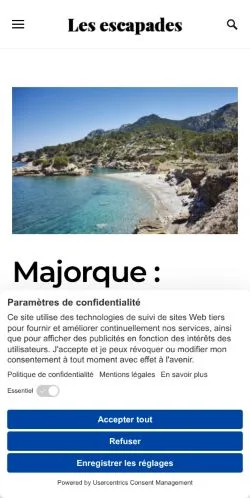Anteprima del sito Les Escapades, media di Francia per articoli sponsorizzati