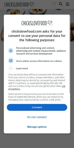 스폰서 기사용 미국 매체 Chickslovefood 사이트 미리보기