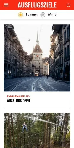Anteprima del sito Ausflugsziele Schweiz, media di Svizzera per articoli sponsorizzati
