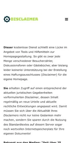 Vista previa del sitio Disclaimer, medio de Alemania para artículos patrocinados