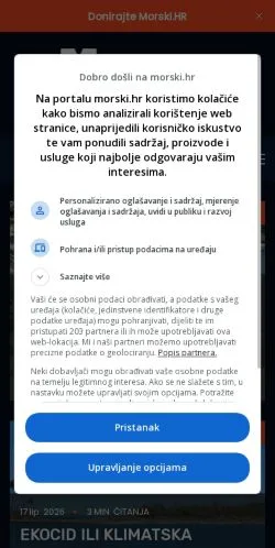 Anteprima del sito Morski.HR, media di Croazia per articoli sponsorizzati