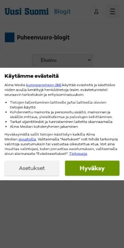 Podgląd witryny Uusi Suomi Puheenvuoro, medium z kraju Finlandia do artykułów sponsorowanych