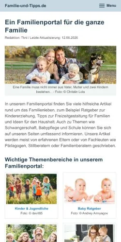 Anteprima del sito Familienportal Tipps, media di Germania per articoli sponsorizzati