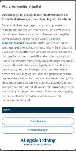 Anteprima del sito Alingsås Tidning, media di Svezia per articoli sponsorizzati