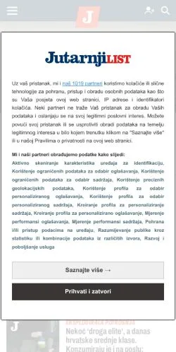 Anteprima del sito Jutarnji List, media di Croazia per articoli sponsorizzati