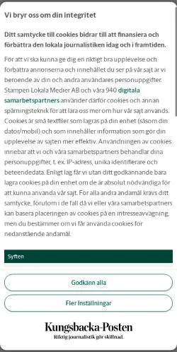 Anteprima del sito Kungsbackaposten, media di Svezia per articoli sponsorizzati