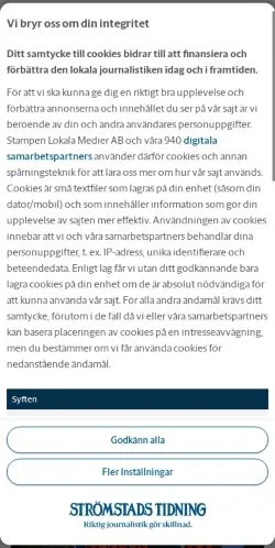 Anteprima del sito Strömstads Tidning, media di Svezia per articoli sponsorizzati
