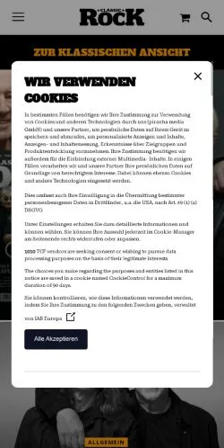 Vorschau der Website Classic Rock Magazin, Medium aus Deutschland für gesponserte Artikel