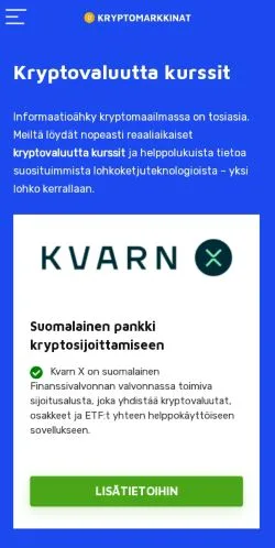 Aperçu du site Kryptomarkkinat, média de Finlande pour articles sponsorisés