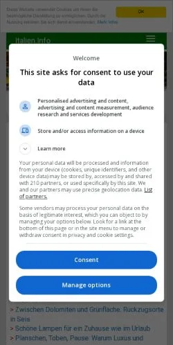 Anteprima del sito Italien.Info, media di Germania per articoli sponsorizzati