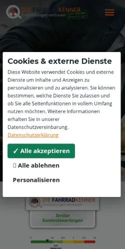 Anteprima del sito Die Fahrradkenner, media di Germania per articoli sponsorizzati