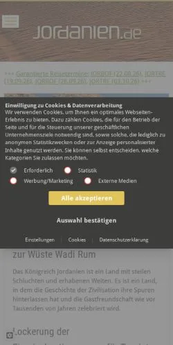 Anteprima del sito Jordanien Reisen, media di Germania per articoli sponsorizzati
