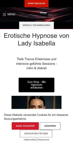 Vista previa del sitio Erotische Hypnose Von Lady Isabella, medio de Alemania para artículos patrocinados