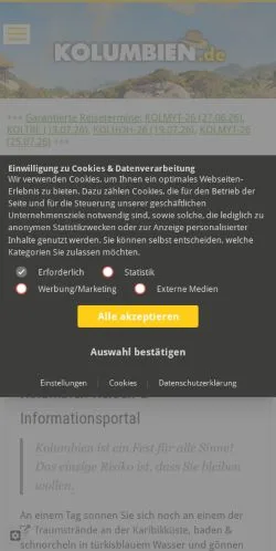 Anteprima del sito Kolumbien Reisen, media di Germania per articoli sponsorizzati