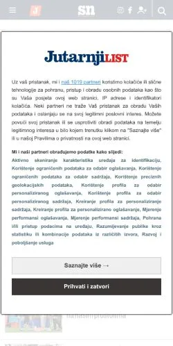 Anteprima del sito Sportske Jutarnji, media di Croazia per articoli sponsorizzati